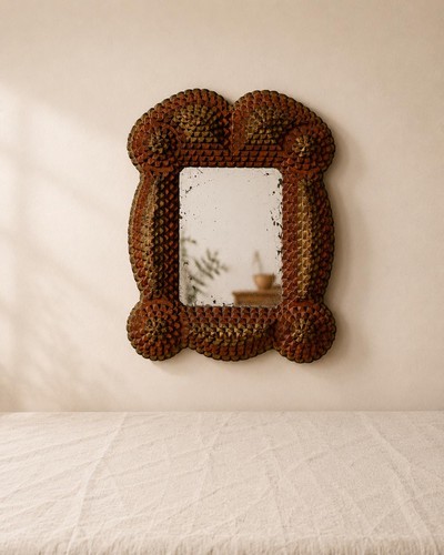 Antique tramp art mirror - tramp, mirror,