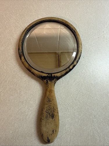 Antique wood hand mirror glass - antique,